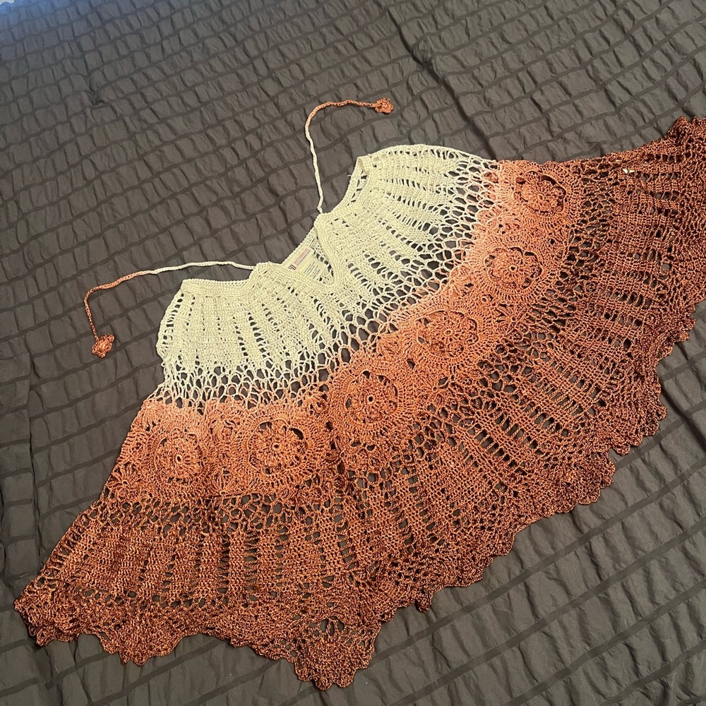 Faded Glory Crocheted Cream Tank with Lace Stitch
